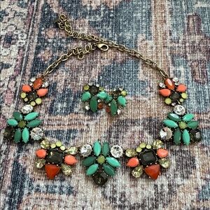 Jcrew Orange Blue and White Statement Necklace and Earring Set